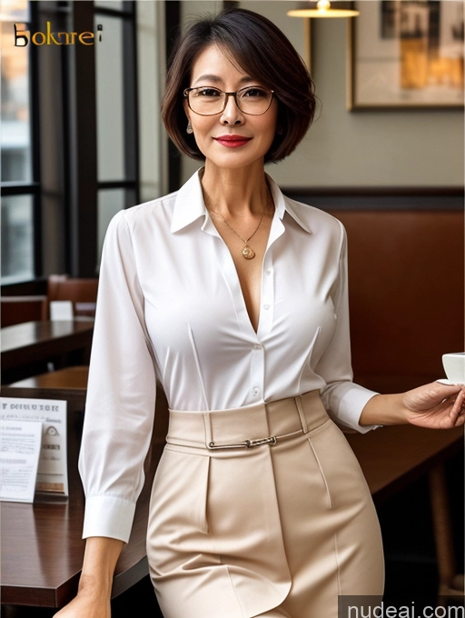 related ai porn images free for Milf Perfect Boobs Perfect Body Beautiful Glasses Short Hair Chinese Cafe Blouse Bra Casual Professor Secretary Shirt Stylish Suit Detailed Cleavage 60s