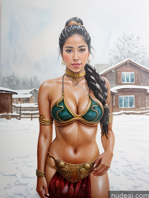 related ai porn images free for 20s Black Hair Long Hair Front View Tanned Skin Jewelry Woman Slavekini, Aka Slave Leia Outfit White Snow Watercolor