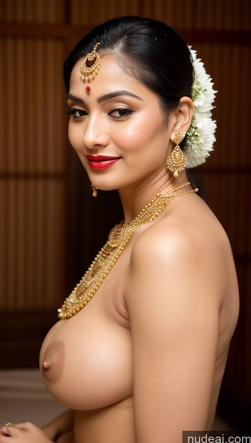 ai nude image of arafed woman with a flower in her hair posing naked pics of Woman Busty Perfect Boobs Beautiful Lipstick Big Ass Fairer Skin 50s Orgasm Sexy Face Black Hair Straight Indian Skin Detail (beta) Onsen Front View Nude Sari Wedding Traditional Gold Jewelry Jewelry Bright Lighting