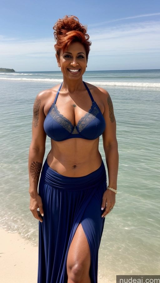 ai nude image of there is a woman in a blue bikini standing on the beach pics of Milf 50s Sexy Face Indian Busty Tattoos Beautiful Big Ass Big Hips Tall Dark Skin Front View T-pose Detailed Bra Pixie Beach Abs Muscular Laughing Long Skirt Ginger Perfect Boobs Perfect Body