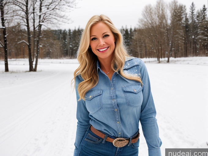 related ai porn images free for One Perfect Boobs 40s Happy Blonde Long Hair Front View Western Jeans Blouse Boots Model Swedish Snow