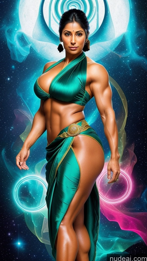 ai nude image of a woman in a green dress posing for a picture pics of Sari Several Powering Up Surrealist Busty Muscular Abs Bodybuilder Captain Planet