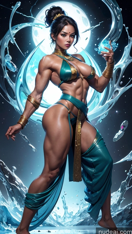 ai nude image of a woman in a blue dress holding a crystal ball pics of Sari Several Powering Up Surrealist Busty Muscular Abs Bodybuilder Captain Planet