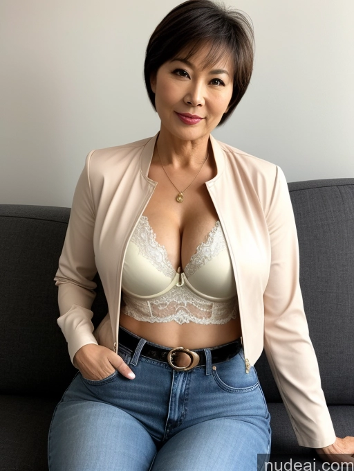 related ai porn images free for Milf Two Busty Perfect Boobs Beautiful Perfect Body Short Hair 60s Chinese Couch Blouse Bra Casual Jacket Jeans Cleavage Dark Lighting Detailed Sexy Face