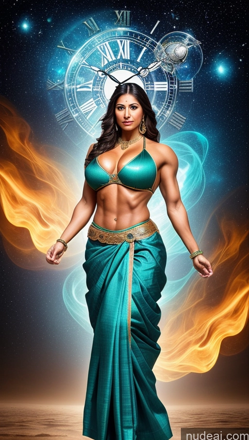 ai nude image of a woman in a blue sari and a clock on a background pics of Sari Several Powering Up Surrealist Dynamic View Busty Muscular Abs Bodybuilder Western