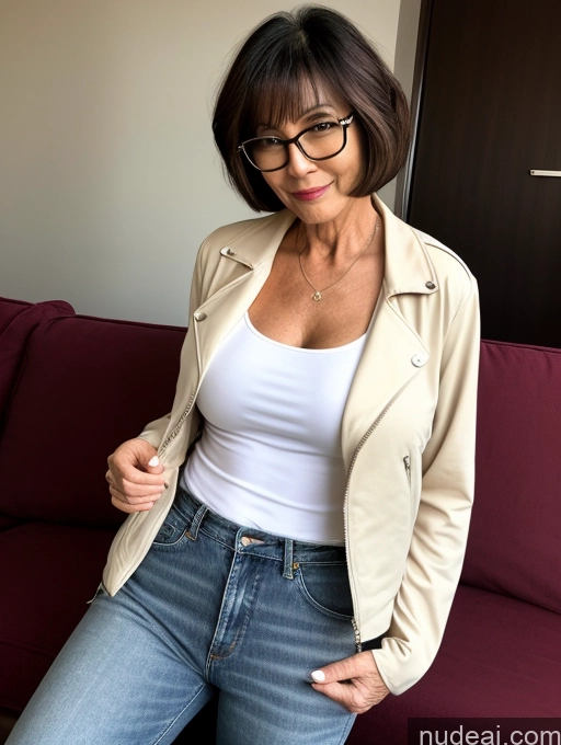 related ai porn images free for Milf Perfect Boobs Perfect Body Beautiful Glasses 60s Sexy Face Short Hair Couch Blouse Bra Casual Jacket Jeans Cleavage Dark Lighting Detailed Asian