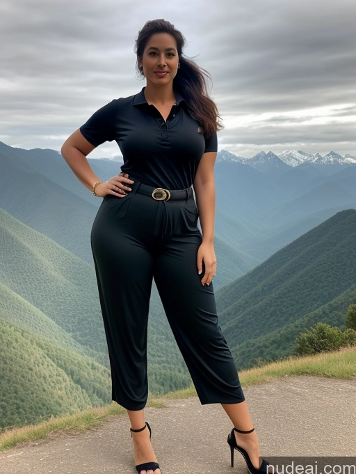 related ai porn images free for Woman One Perfect Boobs Big Ass Chubby Long Legs Perfect Body 30s Seductive Sexy Face Black Hair Ponytail Indian Mountains Front View Polo Shirt Harem Pants Cleavage