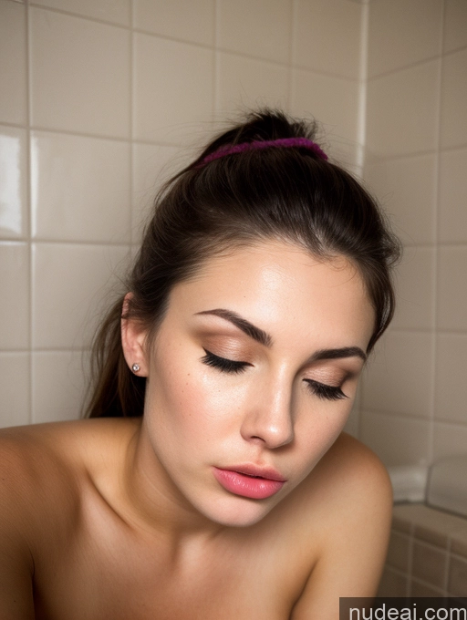 ai nude image of there is a woman with a pink headband on her head pics of Shocked Fairer Skin Pubic Hair Thick One Woman Brunette White Dark Lighting Front View Big Ass Pouting Lips Sexy Face Ponytail 18 Skin Detail (beta) Bathroom Sleeping