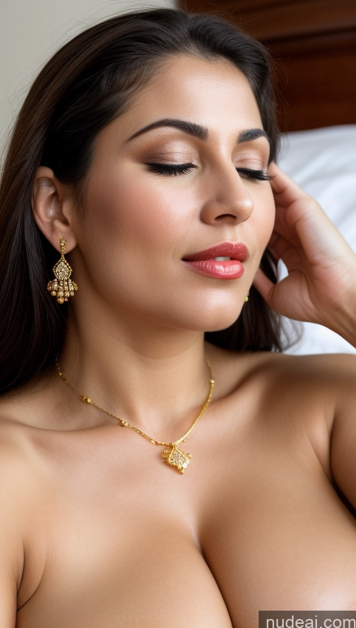 ai nude image of araffed woman with a necklace and earrings on her neck pics of Woman Beautiful Lipstick Fairer Skin 50s Sexy Face Black Hair Indian Skin Detail (beta) Front View Jewelry Gold Jewelry Bright Lighting Detailed Huge Boobs Big Ass Orgasm Bedroom Traditional