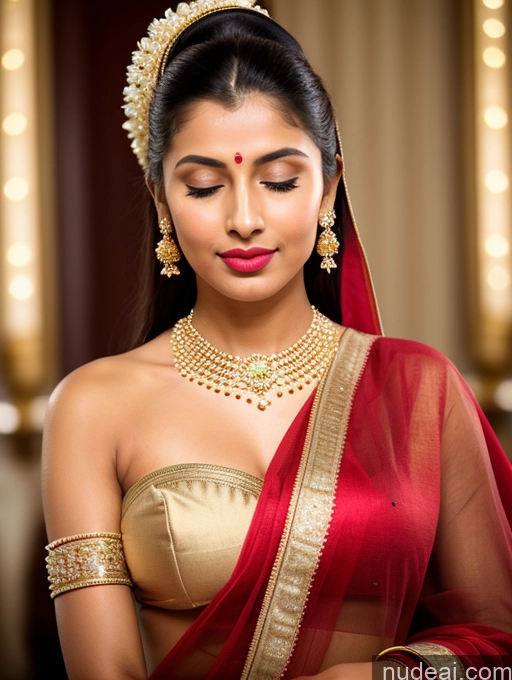 ai nude image of araffe woman in a red and gold sari with a gold necklace and earrings pics of Woman Beautiful Lipstick Oiled Body 18 Pouting Lips Ponytail Vintage Angel Sari Traditional Wedding Diamond Jewelry Gold Jewelry Jewelry Pearl Jewelry Bright Lighting Sexy Face Orgasm Russian