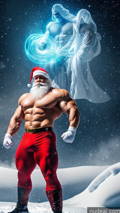 related ai porn images free for Bodybuilder Huge Boobs Muscular Abs Glasses White Hair Santa Surrealist Dynamic View Snow Powering Up Superhero