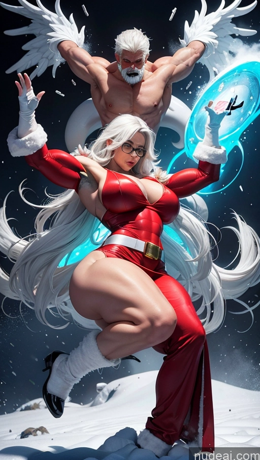 related ai porn images free for Huge Boobs Muscular Abs Glasses White Hair Santa Surrealist Dynamic View Snow Powering Up Superhero Bodybuilder