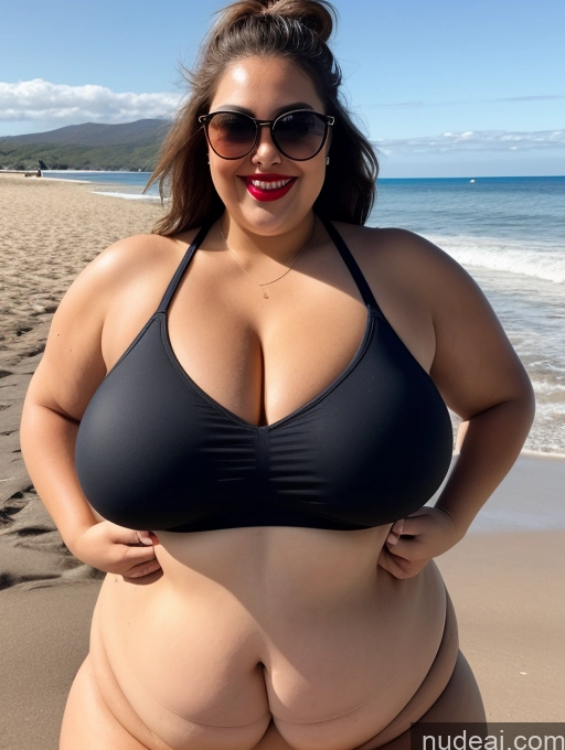 related ai porn images free for Woman One Huge Boobs Busty Lipstick Sunglasses Big Ass Chubby Thick Fat Big Hips 20s Happy Brunette Ponytail White Beach Crop Top