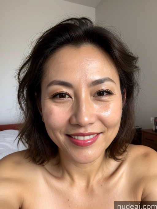 ai nude image of there is a woman that is smiling and posing for a picture pics of One Small Tits Pubic Hair Lipstick 30s Milf Happy Brunette Messy Chinese Skin Detail (beta) Bedroom Front View Cumshot Nude Jewelry Bright Lighting Detailed