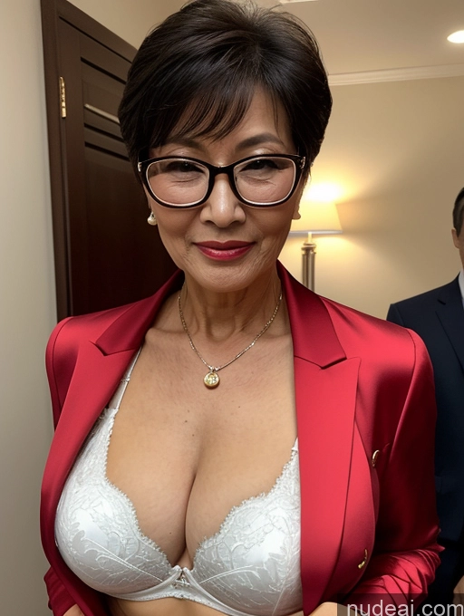 related ai porn images free for Milf Perfect Boobs Beautiful Glasses Perfect Body 70s Pixie Chinese Party Blouse Bra Jacket Stylish Suit Cleavage Dark Lighting Detailed