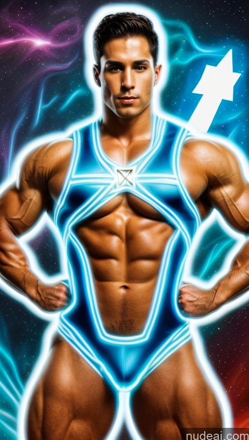 related ai porn images free for Bodybuilder Several Busty Muscular Abs Surrealist Superhero Israel Powering Up Neon Lights Clothes: Blue