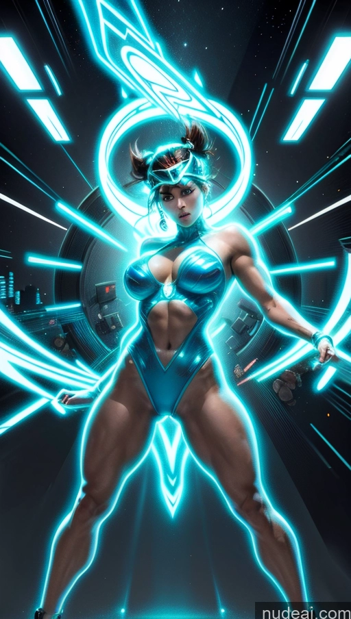 related ai porn images free for Bodybuilder Several Busty Muscular Abs Surrealist Superhero Israel Powering Up Neon Lights Clothes: Blue Futuristic