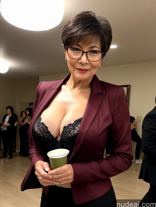 related ai porn images free for Milf Perfect Boobs Beautiful Glasses Perfect Body 70s Pixie Chinese Party Blouse Bra Jacket Stylish Suit Cleavage Dark Lighting Detailed