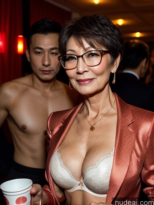 related ai porn images free for Milf Perfect Boobs Beautiful Glasses Perfect Body 70s Pixie Chinese Party Blouse Bra Jacket Stylish Suit Cleavage Dark Lighting Detailed