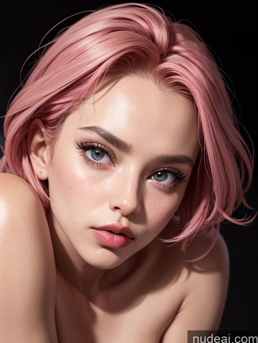 ai nude image of arafed woman with pink hair posing naked on a black background pics of One 18 Pink Hair Sexy Face Busty Lipstick Skinny Pouting Lips Nude German Milf