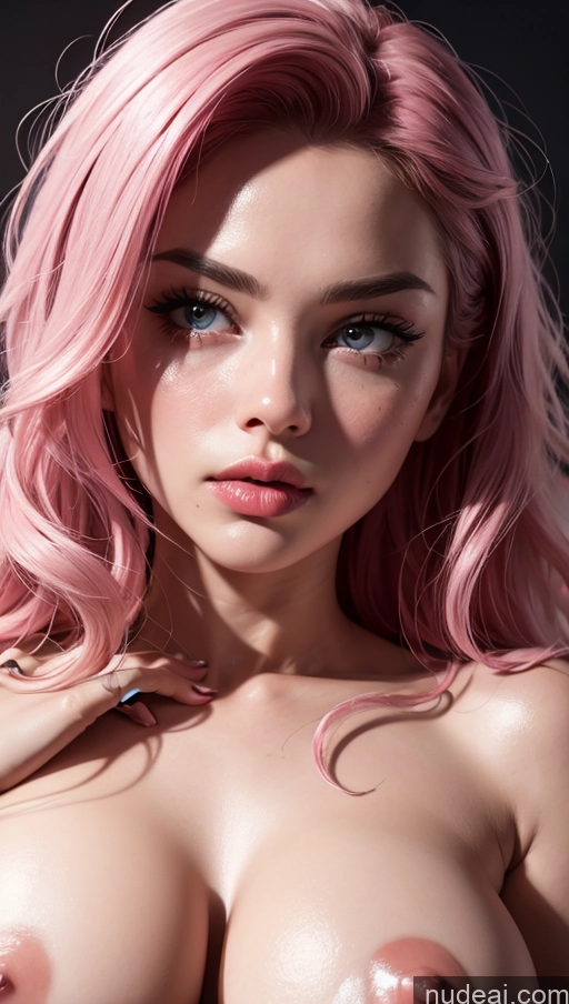 ai nude image of nude woman with pink hair posing with her breasts spread pics of 18 Pink Hair Sexy Face Busty Lipstick Pouting Lips German Skinny Model Naked Bandage