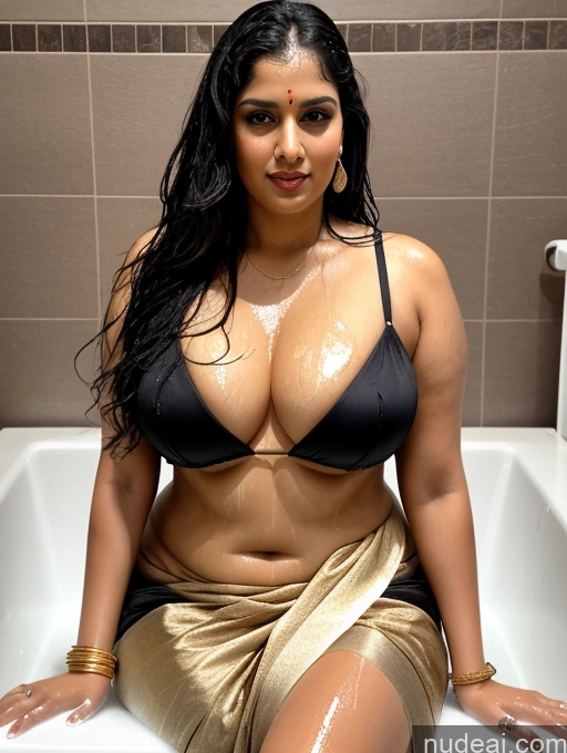 related ai porn images free for Shower Indian Long Hair Black Hair Seductive 30s One Woman Bathing Chubby Sari Gold Jewelry Cleavage Front View