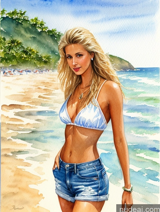 related ai porn images free for Woman Short Skinny Long Hair Blonde Beach Indian Dark Skin Watercolor Front View 90s