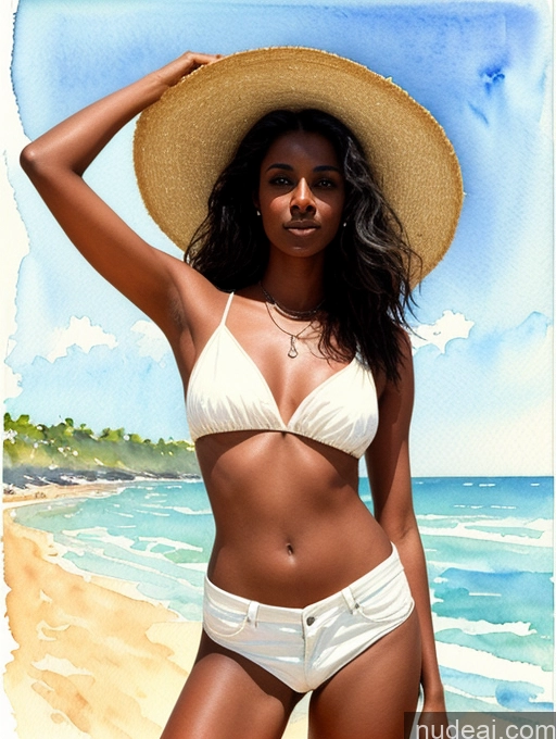 related ai porn images free for Woman Short Skinny Long Hair Beach Indian Dark Skin Watercolor Front View 90s Black Hair