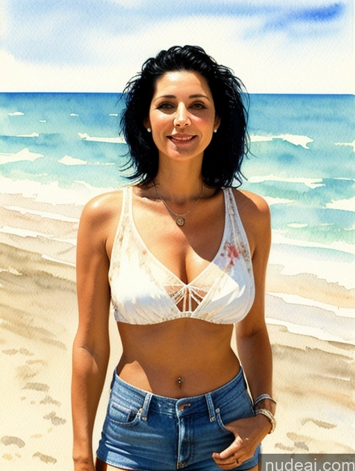 related ai porn images free for Short Skinny Long Hair Beach Watercolor Front View 90s Black Hair Milf