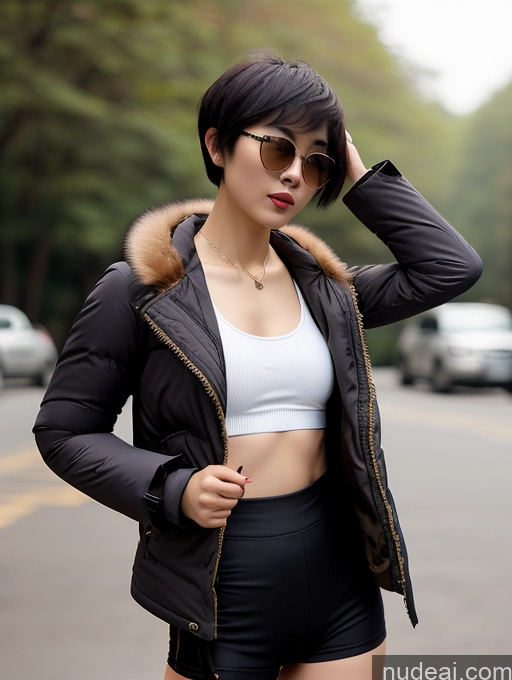 related ai porn images free for Detailed Sunglasses Small Ass Skinny 20s Short Hair Chinese Parka Sports Bra Tank Top Steampunk