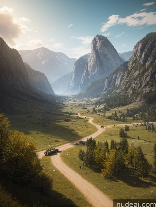 ai nude image of there is a dirt road going through a valley with mountains in the background pics of Dirndl Busty Huge Boobs Thick Long Legs Battlefield