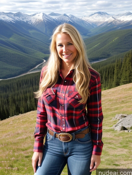 related ai porn images free for Model One Perfect Boobs Small Tits 40s Happy Blonde Long Hair Front View Jeans Western Mountains Swedish Lumberjack