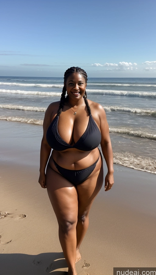 ai nude image of there is a woman in a bikini walking on the beach pics of Milf Busty Beautiful Tattoos Big Ass Big Hips Tall Dark Skin 50s Beach Front View T-pose Bikini Dark Lighting Sexy Face Braided Thick Indian Huge Boobs Long Skirt Fat Happy Muscular Black Hair