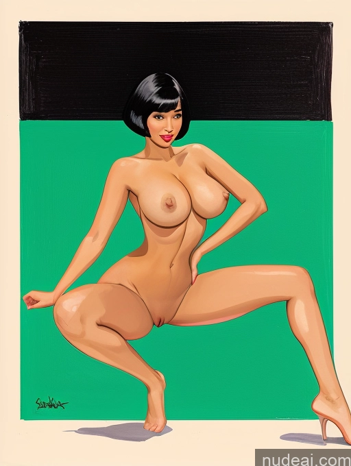 ai nude image of arafed woman with a black hair and a black top posing naked pics of Huge Boobs Beautiful Small Ass Skinny Lingerie Model Black Hair Bobcut Nude Illustration