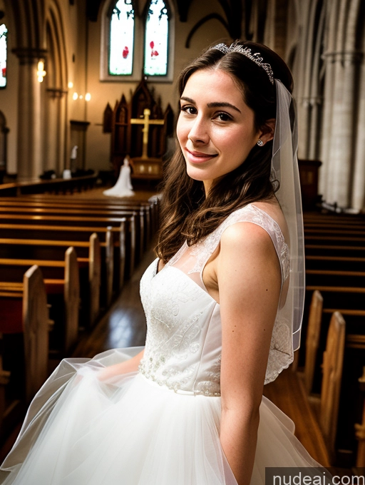 ai nude image of arafed woman in a wedding dress standing in a church pics of Skinny Short Fairer Skin Church Wedding Woman 18 Long Hair Brunette Brazilian Close-up View Transparent