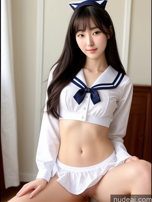 ai nude image of arafed asian woman in a sailor suit posing for a picture pics of Beautiful Skinny Perfect Body Fairer Skin 18 Black Hair Long Hair Korean Spreading Legs Sailor No Panties?