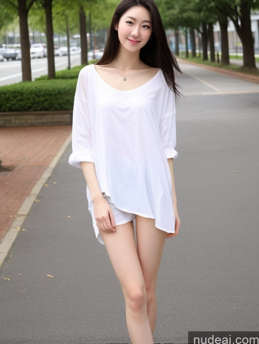 ai nude image of arafed asian woman in white shirt and shorts posing for a picture pics of Beautiful Skinny Perfect Body Fairer Skin 18 Black Hair Long Hair Korean Spreading Legs No Panties? Casual