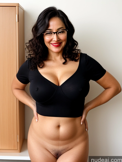 ai nude image of there is a woman in a black top and glasses posing for a picture pics of Milf One Black Hair Spreading Legs Nude Glasses Perfect Boobs Big Ass Teacher Lipstick Happy Korean Pubic Hair 30s Curly Hair