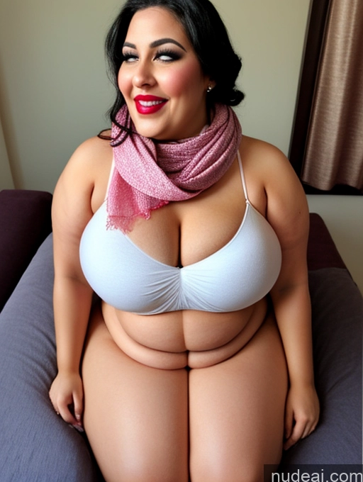 Woman One Busty Beautiful Lipstick Big Ass Thick Chubby Fat Big Hips Fairer Skin Last 30s Happy Orgasm Seductive Sexy Face Black Hair Slicked Egyptian Scarf Detailed Simple