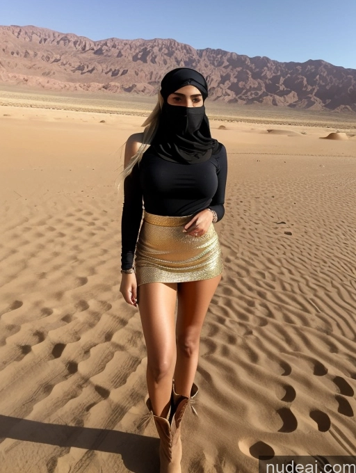 related ai porn images free for Busty Skinny Short Shocked Sad Blonde Ponytail Arabic Dress Dark Skin Niqab Desert Traditional Mini Skirt Boots