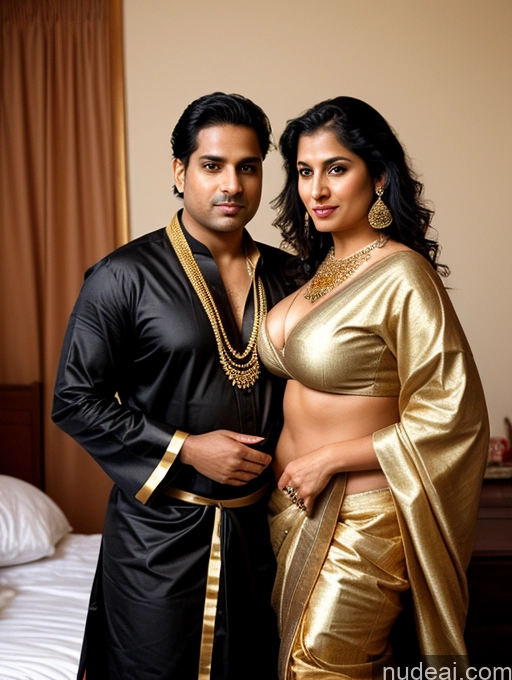 ai nude image of there are two people standing next to each other in a room pics of Detailed Dark Lighting Gold Jewelry Cleavage Sari Traditional Blouse Bdsm 90s Cooking Front View Bedroom Skin Detail (beta) Indian Perfect Body Busty Perfect Boobs Chubby Two Woman + Man