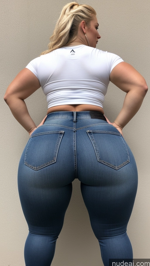 ai nude image of a close up of a woman in jeans with a white shirt pics of Athlete Big Ass Big Hips Jeans Blonde