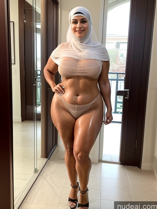 ai nude image of araffe woman in a hijab posing in a hallway pics of Chubby Muscular Big Ass Oiled Body Thick Milf Transparent High Heels Niqab