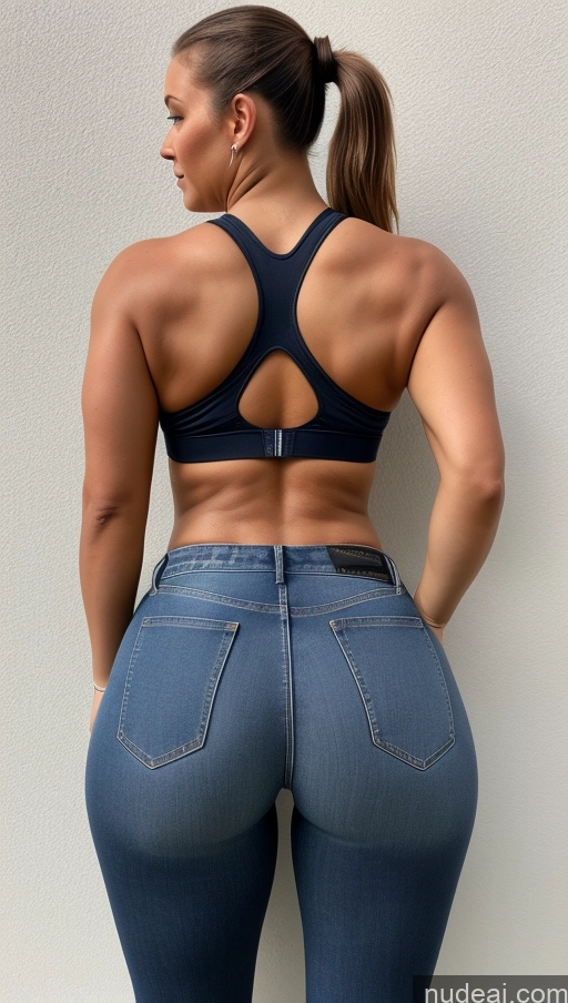 ai nude image of arafed woman in a blue sports bra top and jeans pics of Athlete Big Ass Big Hips Jeans Ponytail