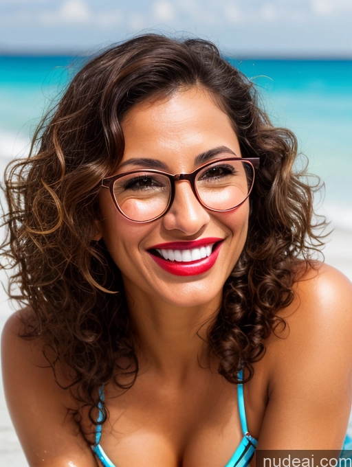 related ai porn images free for 40s Brunette Curly Hair Jewish Tanned Skin Lipstick Glasses Laughing Happy Bikini