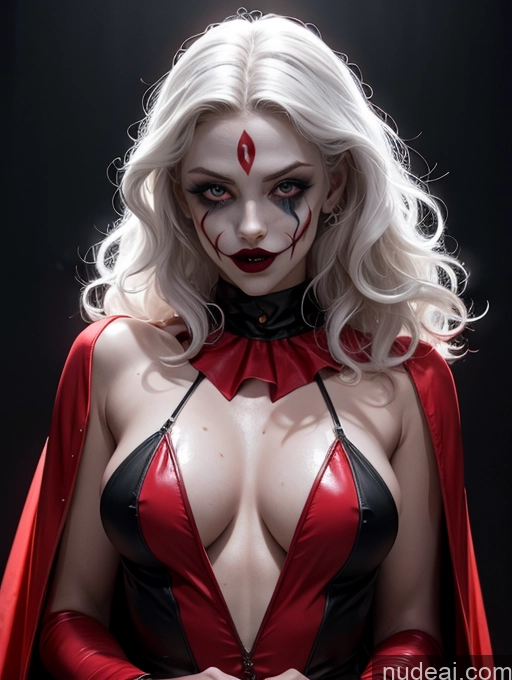 related ai porn images free for Alternative Dark Lighting Vampire Harlequin Halloween Goth Medieval Perfect Body Fairer Skin Oiled Body Czech Dark_Fantasy_Style Dynamic View White Hair Curly Hair Bodypaint Clown