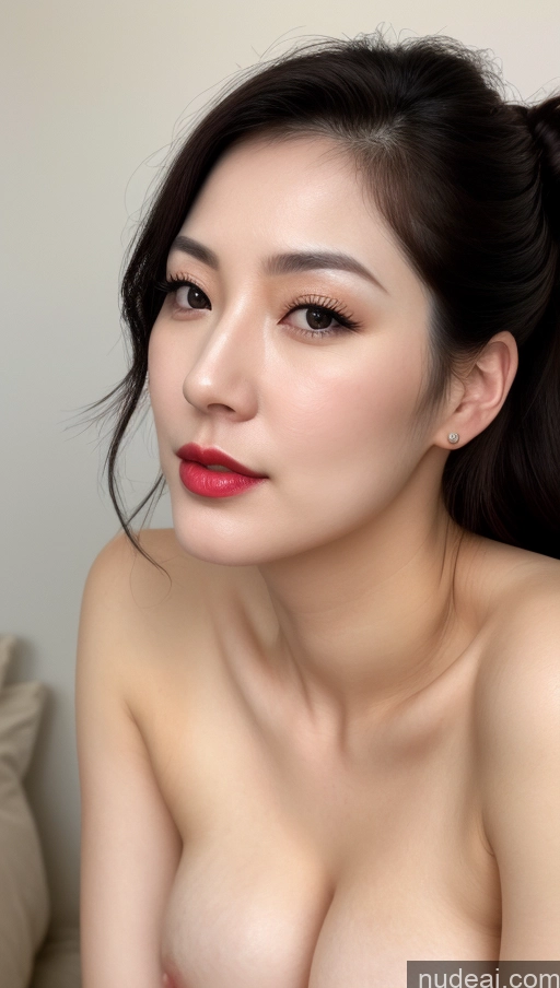 related ai porn images free for Woman One Beautiful Fairer Skin 30s Black Hair Close-up View Korean Perfect Boobs Detailed Busty Hair Bun Lipstick