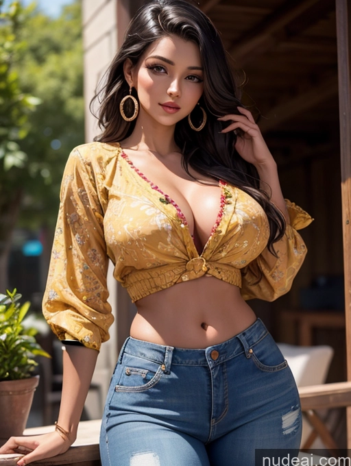 Woman Busty Beautiful Perfect Body Indian Blouse Jeans Tanned Skin Detailed Samdoesart