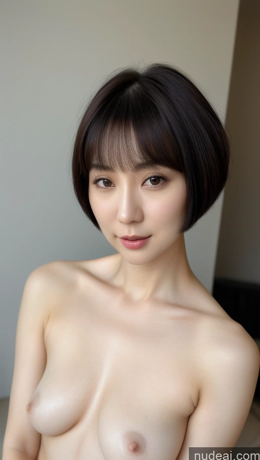 ai nude image of arafed asian woman with a short hair and a very big breast pics of Woman One Beautiful Fairer Skin 30s Black Hair Close-up View Korean Detailed Short Hair Small Tits