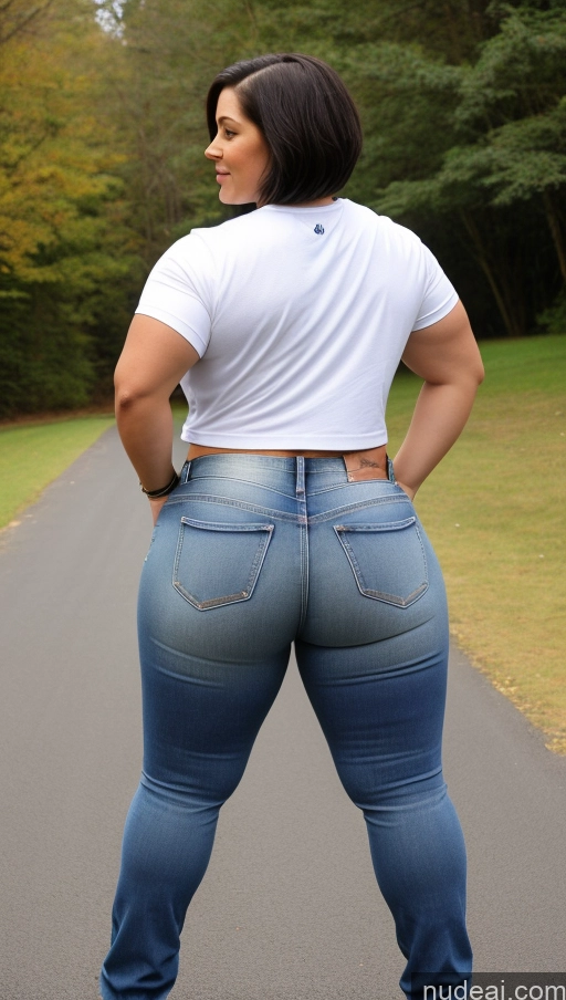 ai nude image of araffe woman in jeans standing on a road with her back to the camera pics of Big Ass Big Hips Athlete Jeans Bobcut